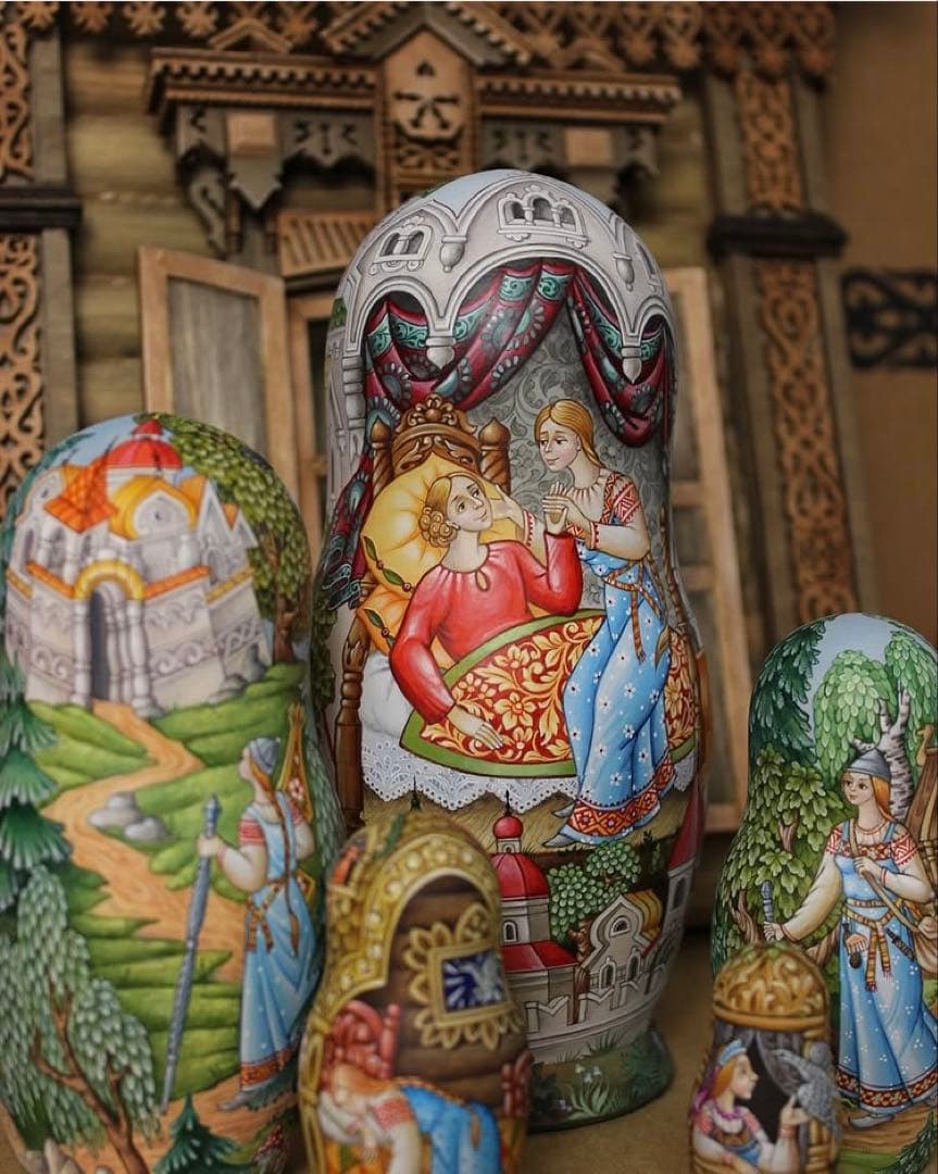 ロシア雑貨☆ロシア民話マトリョーシカ『鷹フィニストの羽根』(5P)オルガ作