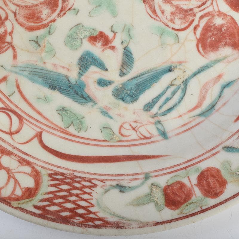 中国　17世紀　インドネシア出土　明代　呉須赤手　皿　時代箱付　M　R9312