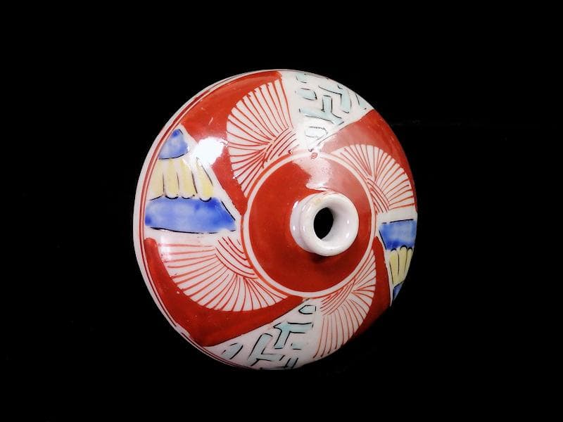 伊万里　瀬戸　色絵　線描き捻り紋の図　油壷　E420AS-fbkq