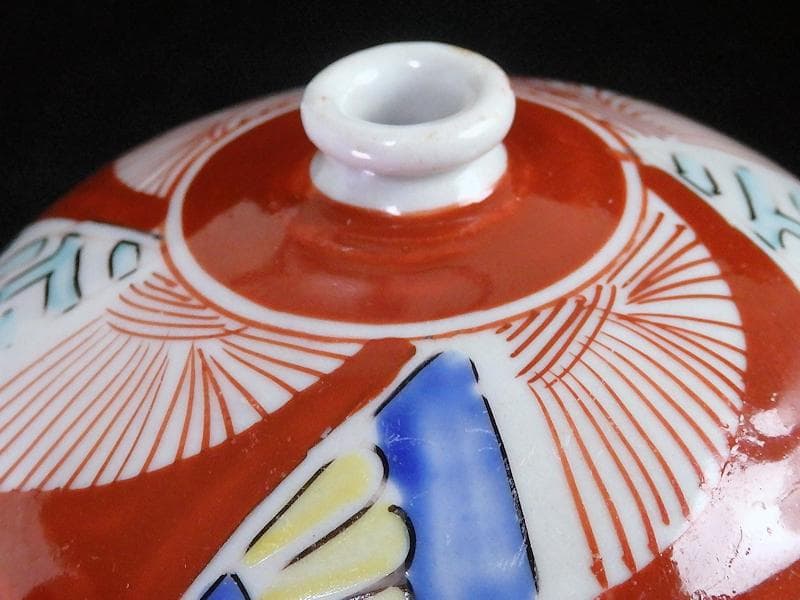 伊万里　瀬戸　色絵　線描き捻り紋の図　油壷　E420AS-fbkq