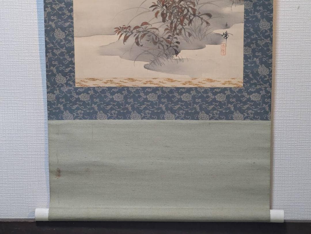 【真作】掛軸　松岡古峰　秋月を眺む風情画掛軸　共箱入　U146