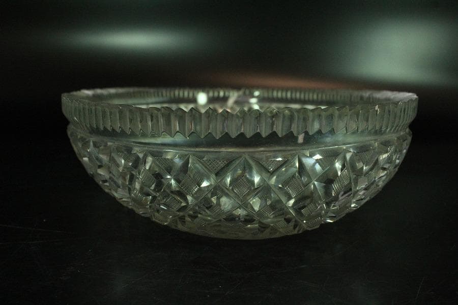 時代 切子 楕円形 鉢 27cmx18.5cm(K-LC671)