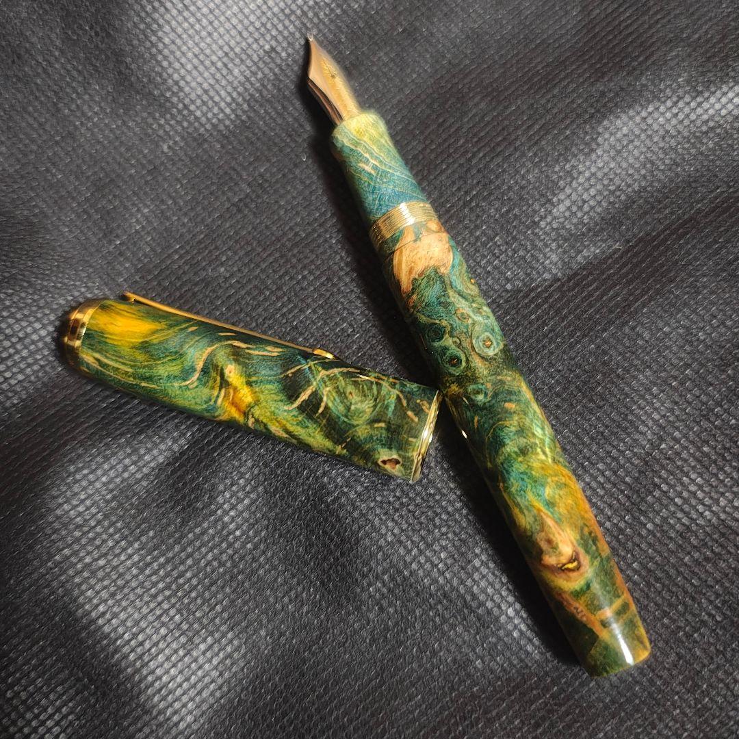 hongdian 木軸 万年筆 長刀研ぎ調ペン先換装 NMF グリーン