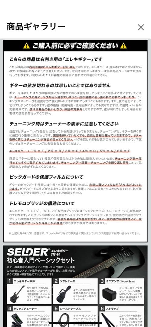【ほぼ未使用品】SELDER セルダー エレキギター 初心者入門セット