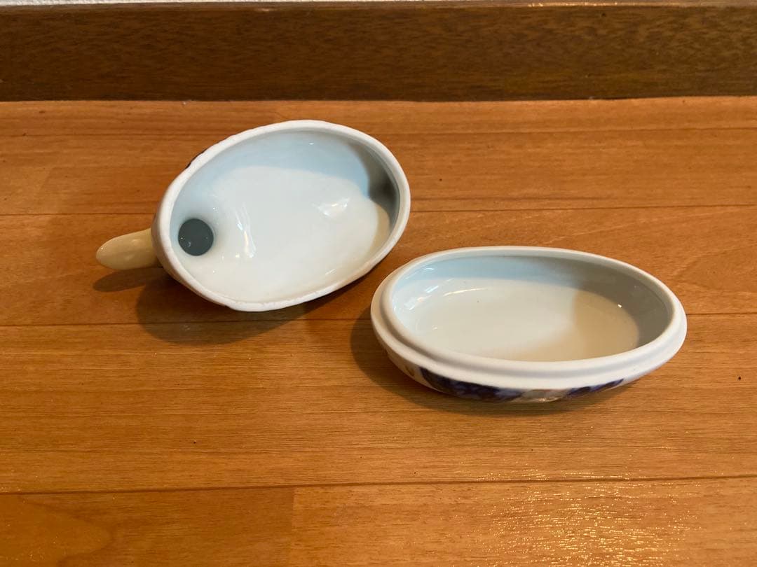 旴一窯（ウイルヨ） 鴨 デコイ 型陶器蓋もの 小物入れ 皿付き
