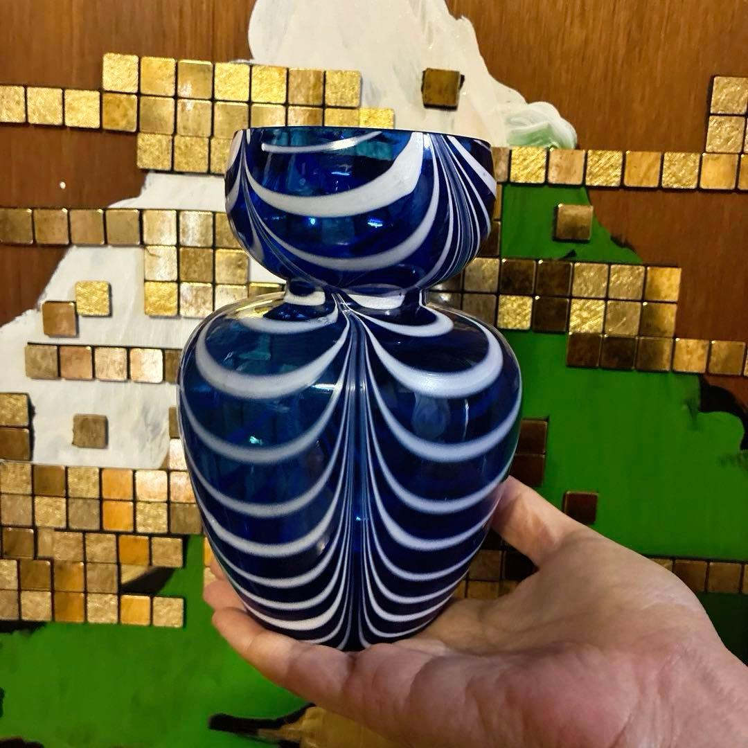 骨董　時代ガラス　超希少　瑠璃色ガラス　掻き揚げ　ヒヤシンス瓶　水耕栽培