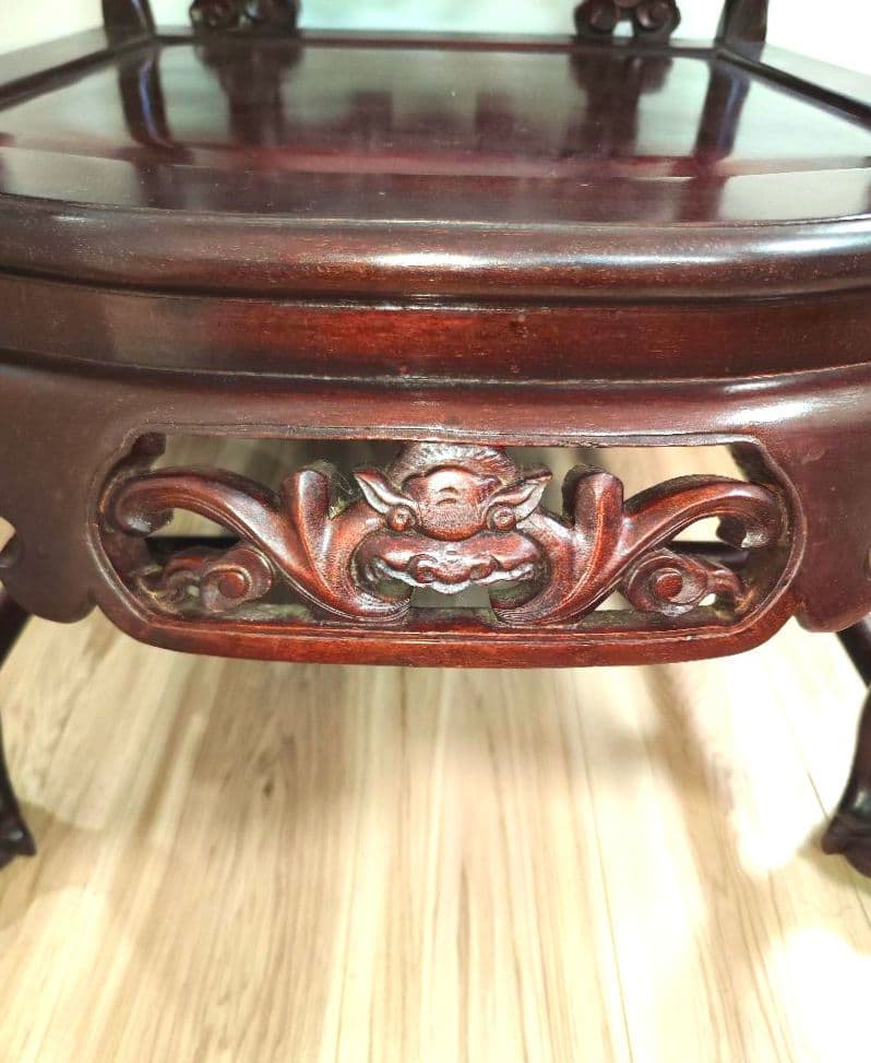 残り2脚　希少骨董　 大理石インレイ椅子　玉座　宮廷　紅木　紫檀黒檀花梨李朝　③