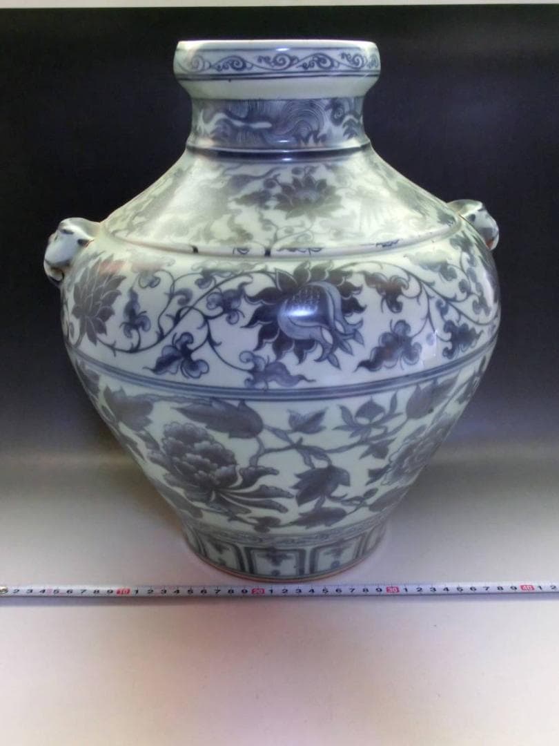 壷■支那青華花唐草紋大壺 染付大瓶 中国 古玩 唐物 花瓶 骨董品 32.6cm