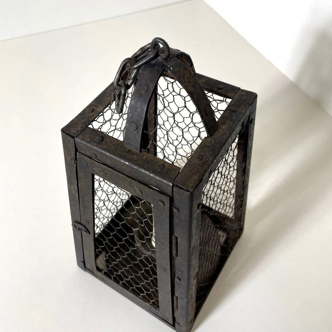 #XG447 時代物・鉄製・吊り燭台・行燈・ランタン・アンティーク・骨董