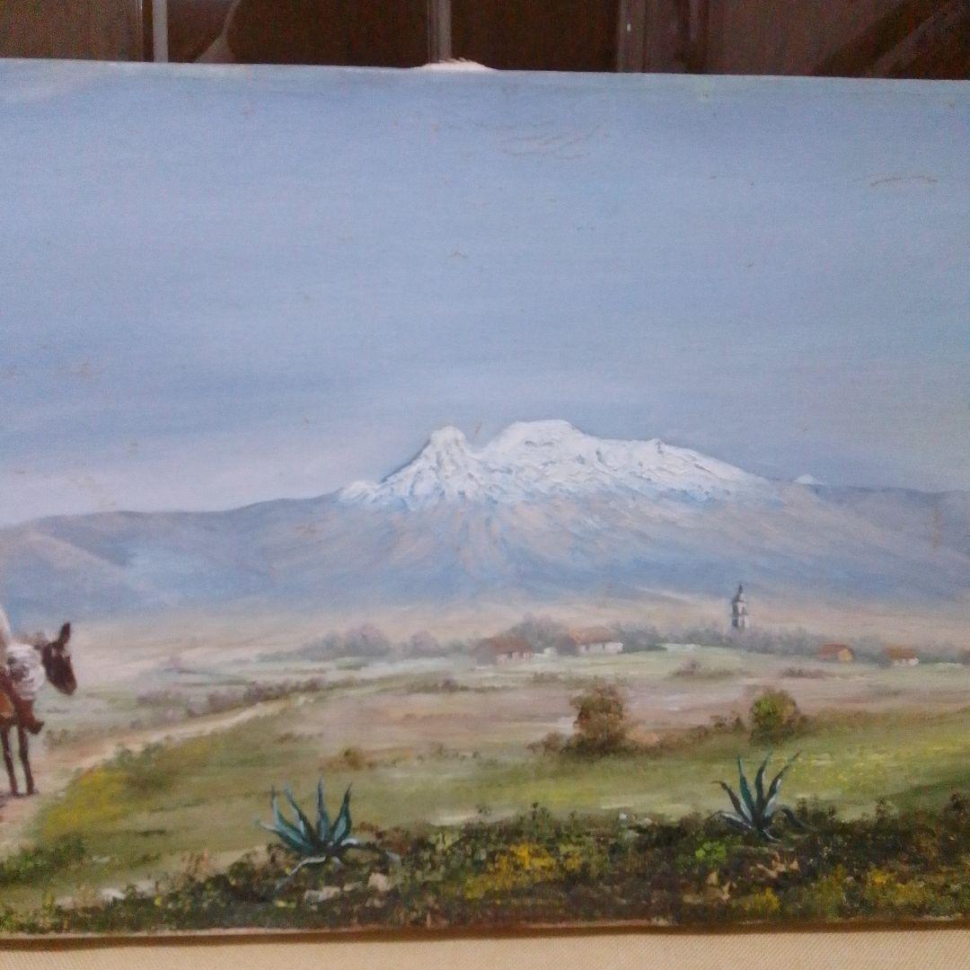 風景画 雪山と馬に乗った人物 メキシコで購入したもの