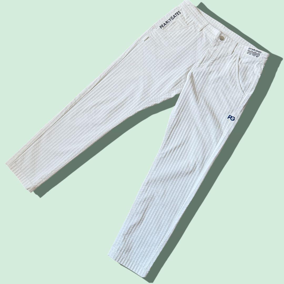 現行モデル　美品　パーリーゲイツ　パンツ　M〜L相当　白　コットン素材　総柄　4