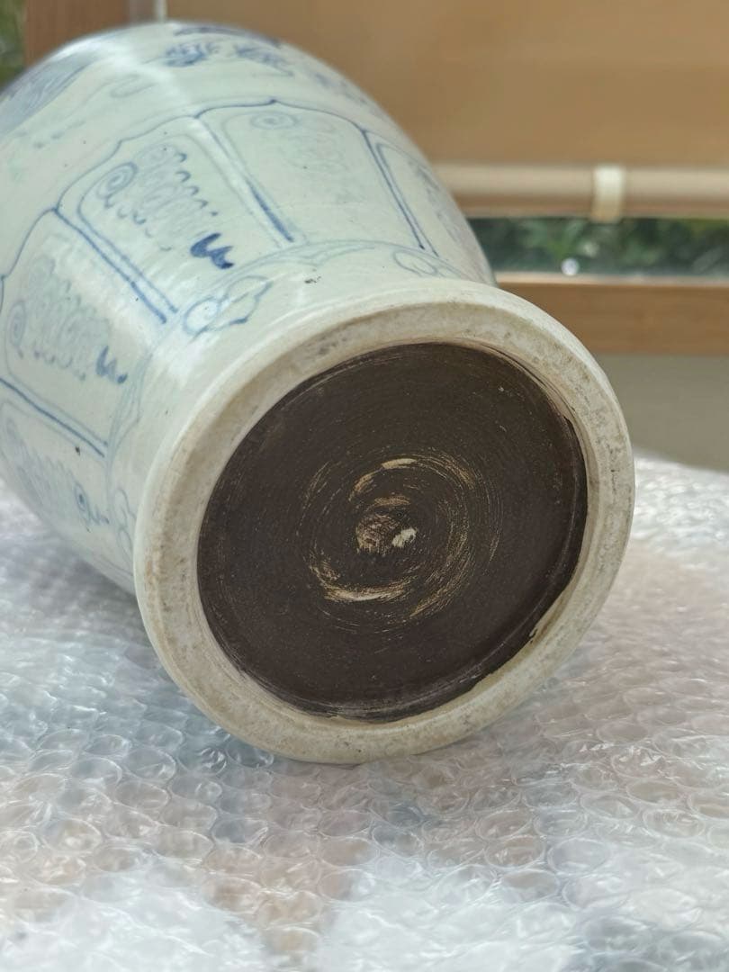 古美術　安南焼　ベトナム　鳥紋　染付　花瓶　壺　陶磁器　骨董