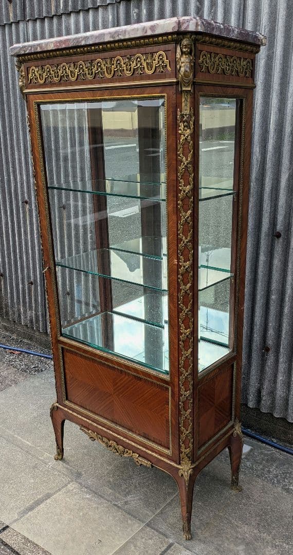 19世紀イギリス　ヴィクトリアンブロンズ飾付ショーケース