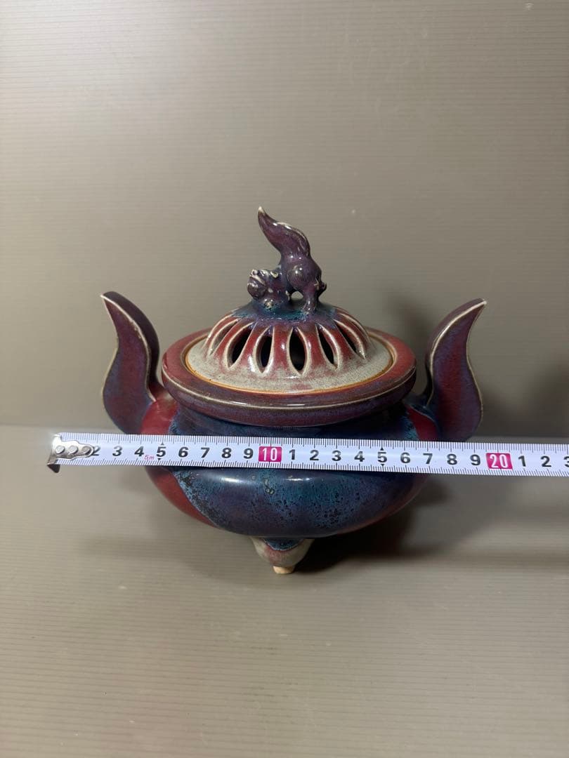 2183 香春焼 辰砂　獅子香炉