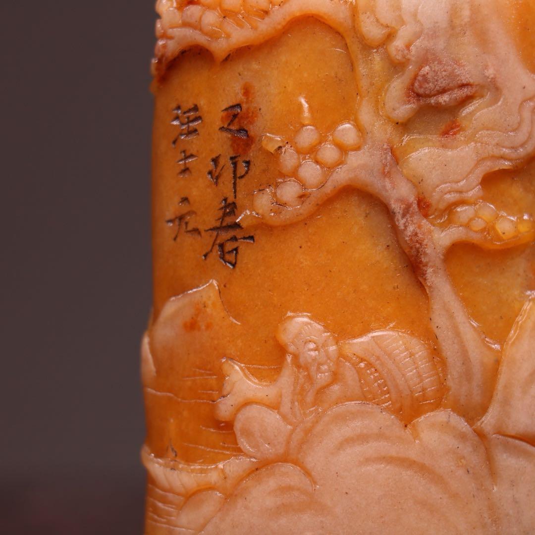 【逸品】　文房具旧蔵　印鑑田黄石 アンティーク 「依松観景」手彫り