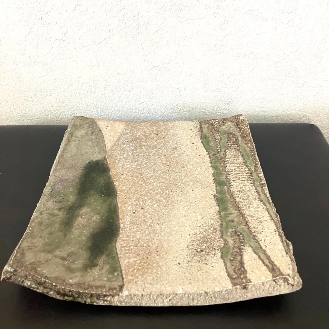 【古常滑、未使用】 江崎一生作　灰釉皿　古常滑　存古窯　常滑焼