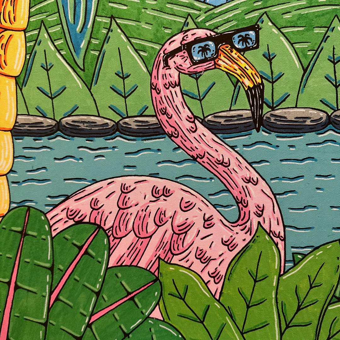 モルガ　MULGA インテリアアート　フラミンゴとパイナップルのアート