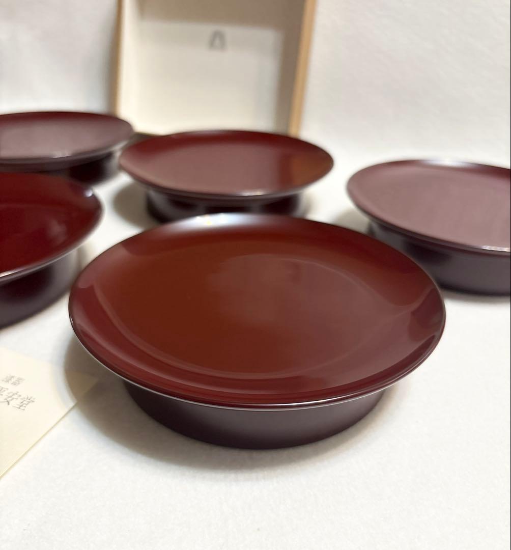 山田平安堂 漆器 高台菓子皿 銘々皿 5客揃 和食器 茶道具 菓子器 盛皿 漆