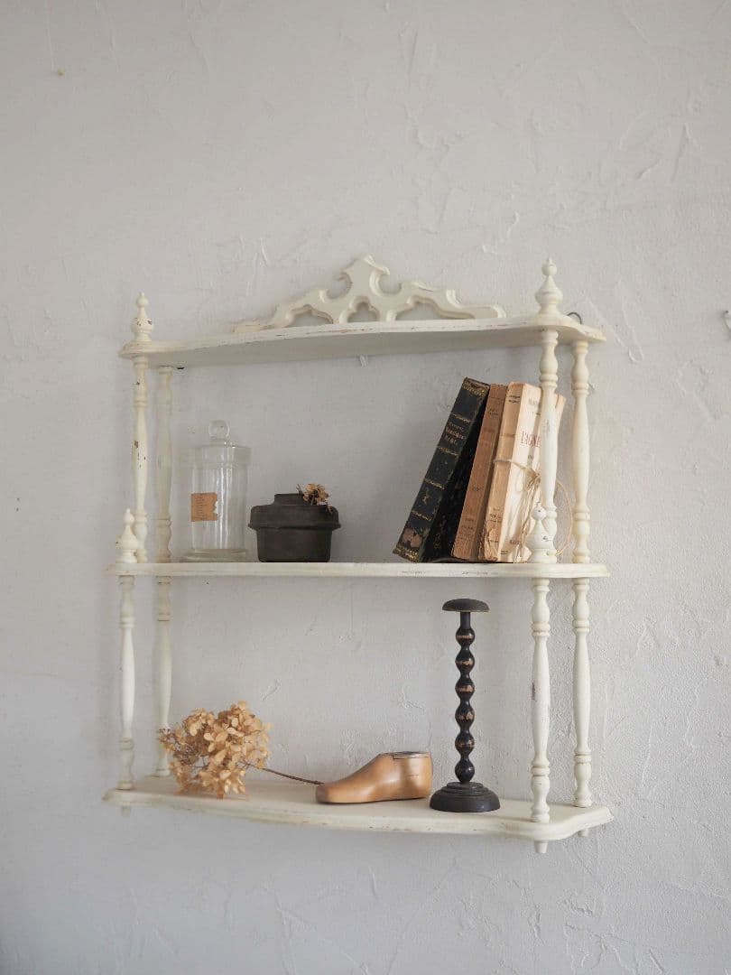 フランス　アンティーク　シェルフ　 木製 3段シェルフ　ウォールシェルフ　棚