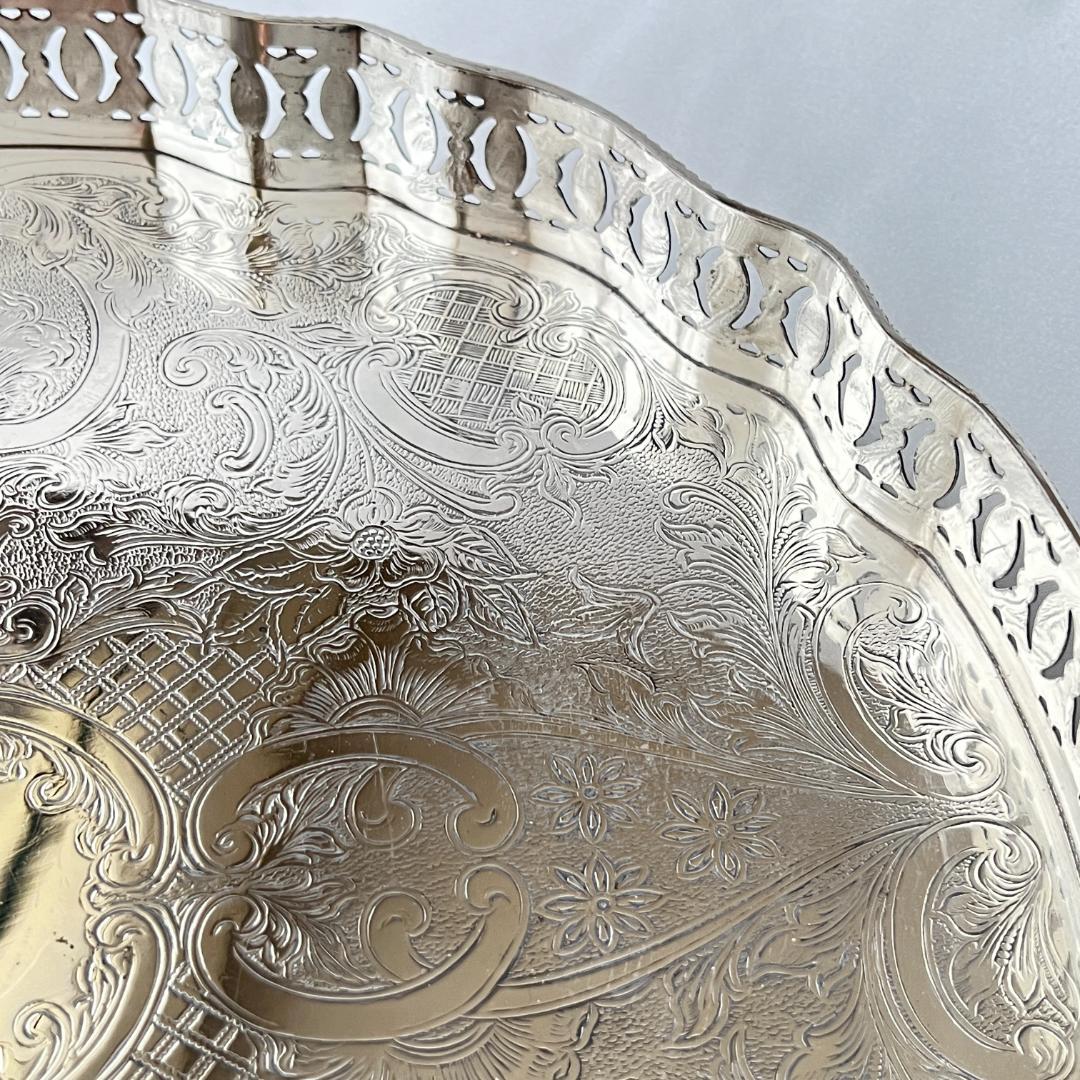 【英国】 ギャラリートレー サークル型 30cm 【シルバープレート】