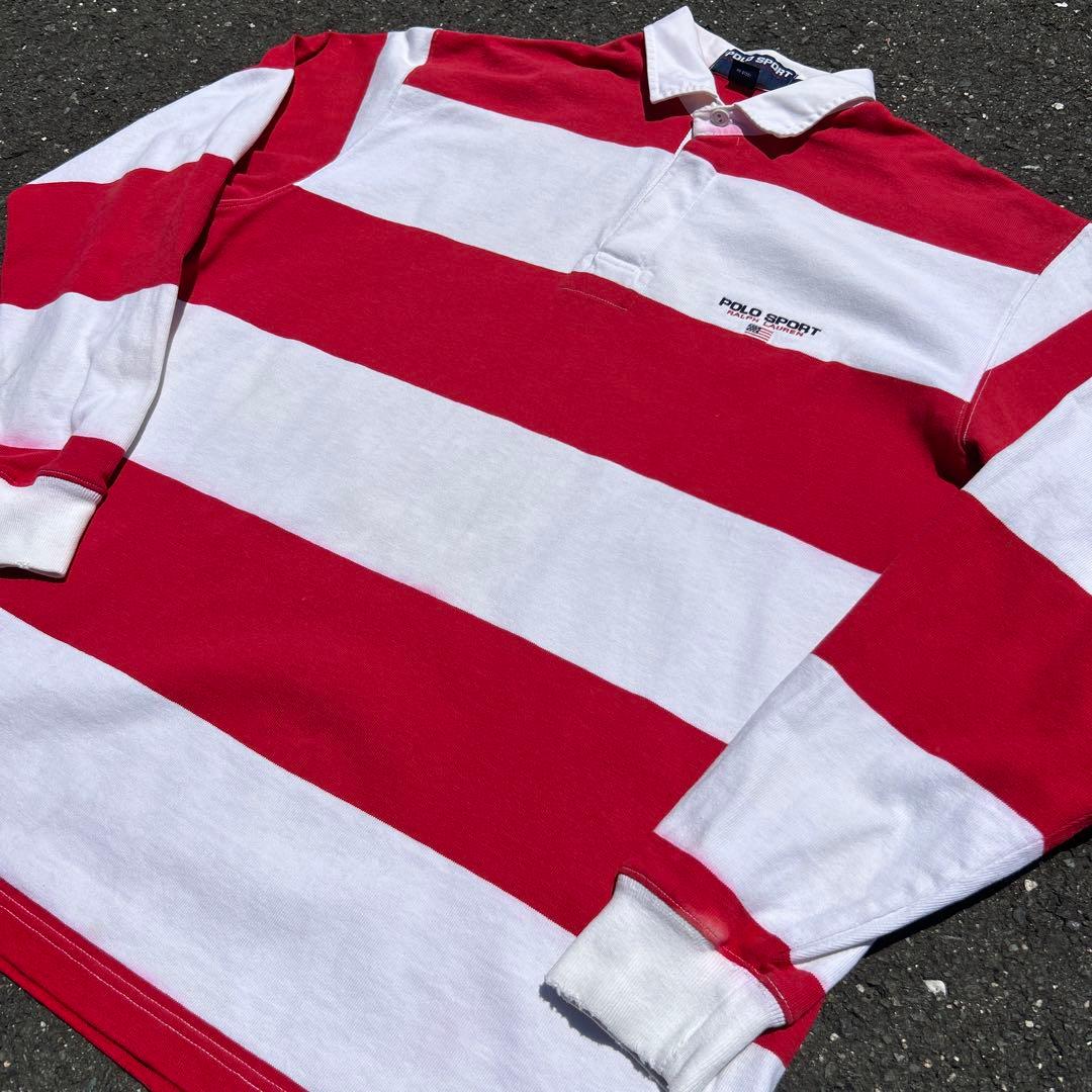 赤白 ボーダー 90s POLOSPORT ラガーシャツ 長袖 ポロシャツ