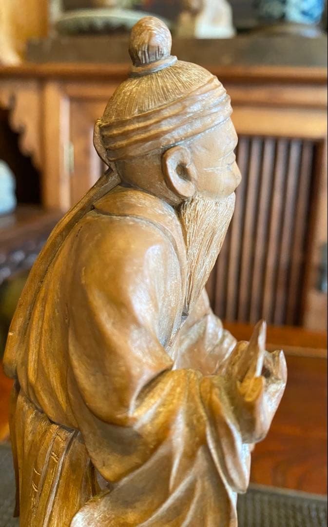 台湾木彫彫刻　福禄寿/仙人 鑑賞台座付 ヴィンテージ　レア 中国　台湾茶器