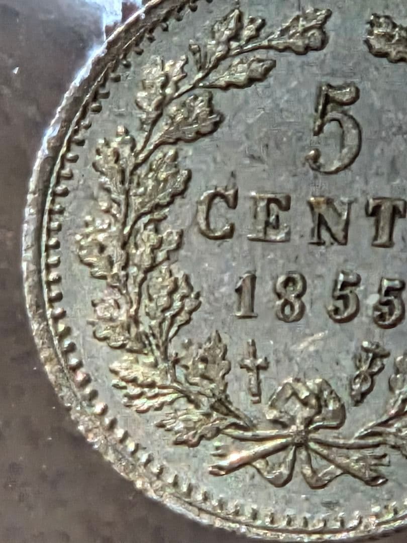 (稀少な状態)ネーデルランド王国　ウィレム3世　5セント銀貨　1855