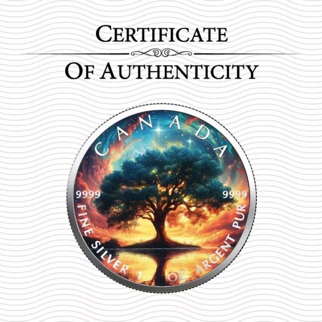 世界100枚限定！ メイプルリーフ 銀貨 カラー 生命の樹 1オンス 1oz