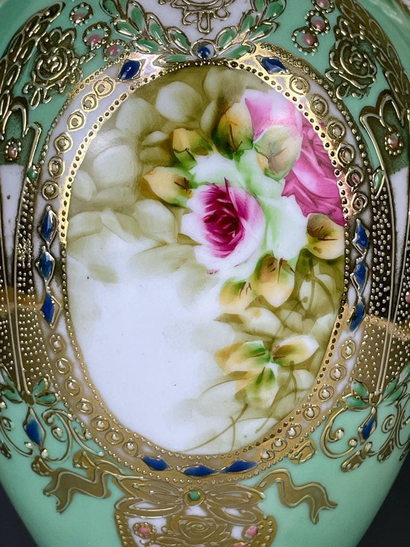 【大型】オールドノリタケ ２６㎝ アールヌーボー 薔薇紋花瓶 ジュエル ジュール