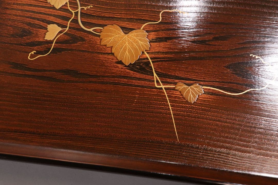 CL76 能登輪島塗 蔦金蒔絵 欅地 木地呂塗 足付四方膳 五客 木製漆器