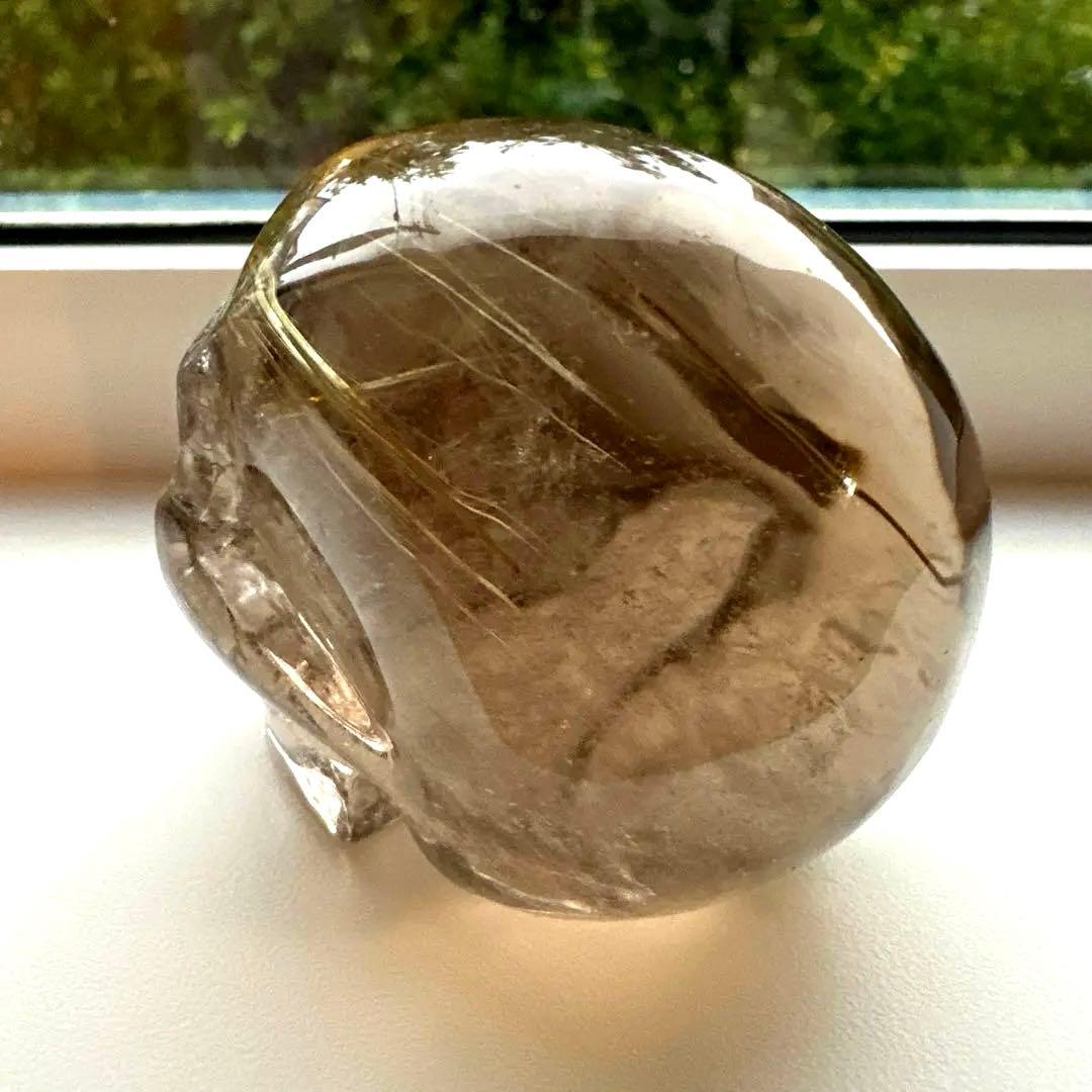 スモーキー　ルチル　スカル　146.8g ゴールデンルチル　金運