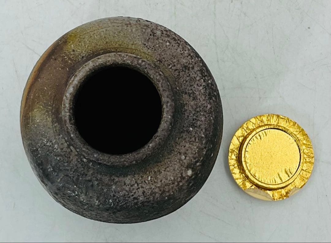 【54】◆矢部篤郎先生　山本陶秀先生・三男　備前焼茶入　四方桟共箱◆