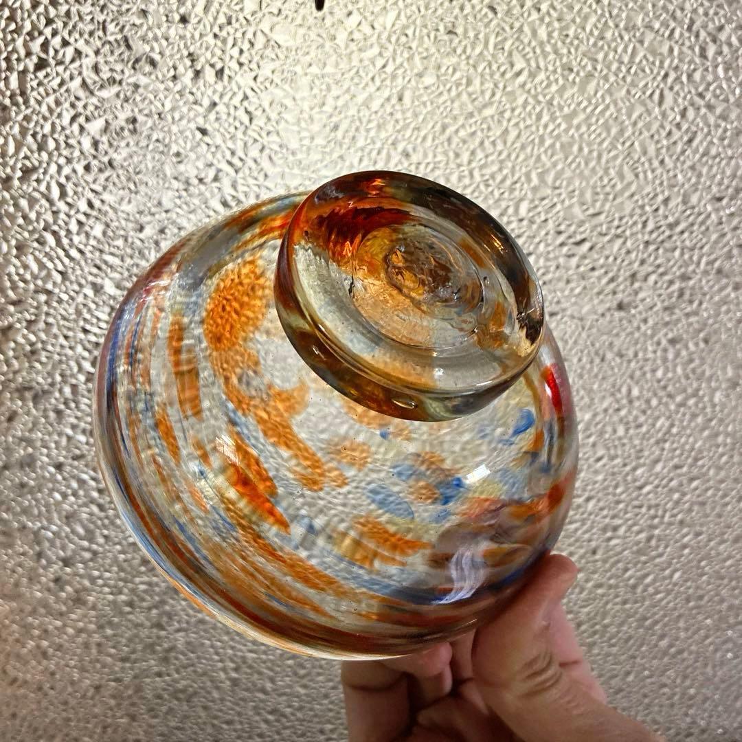 骨董　時代ガラス　希少　碗型　３色　吹雪紋　氷コップ　氷鉢　夏茶碗　１客②