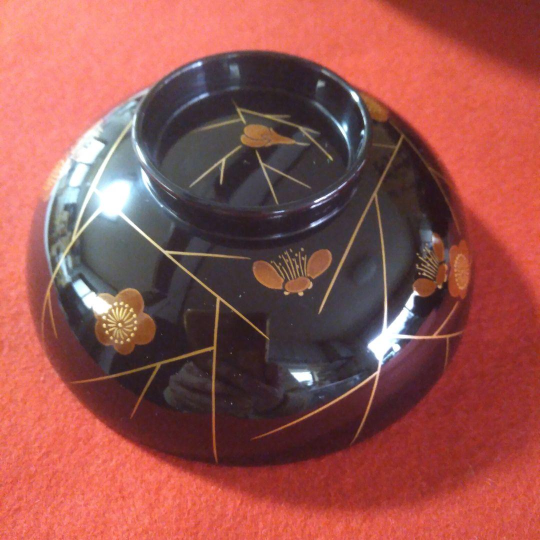 輪島塗堅地黑漆塗　梅蒔絵入椀五客