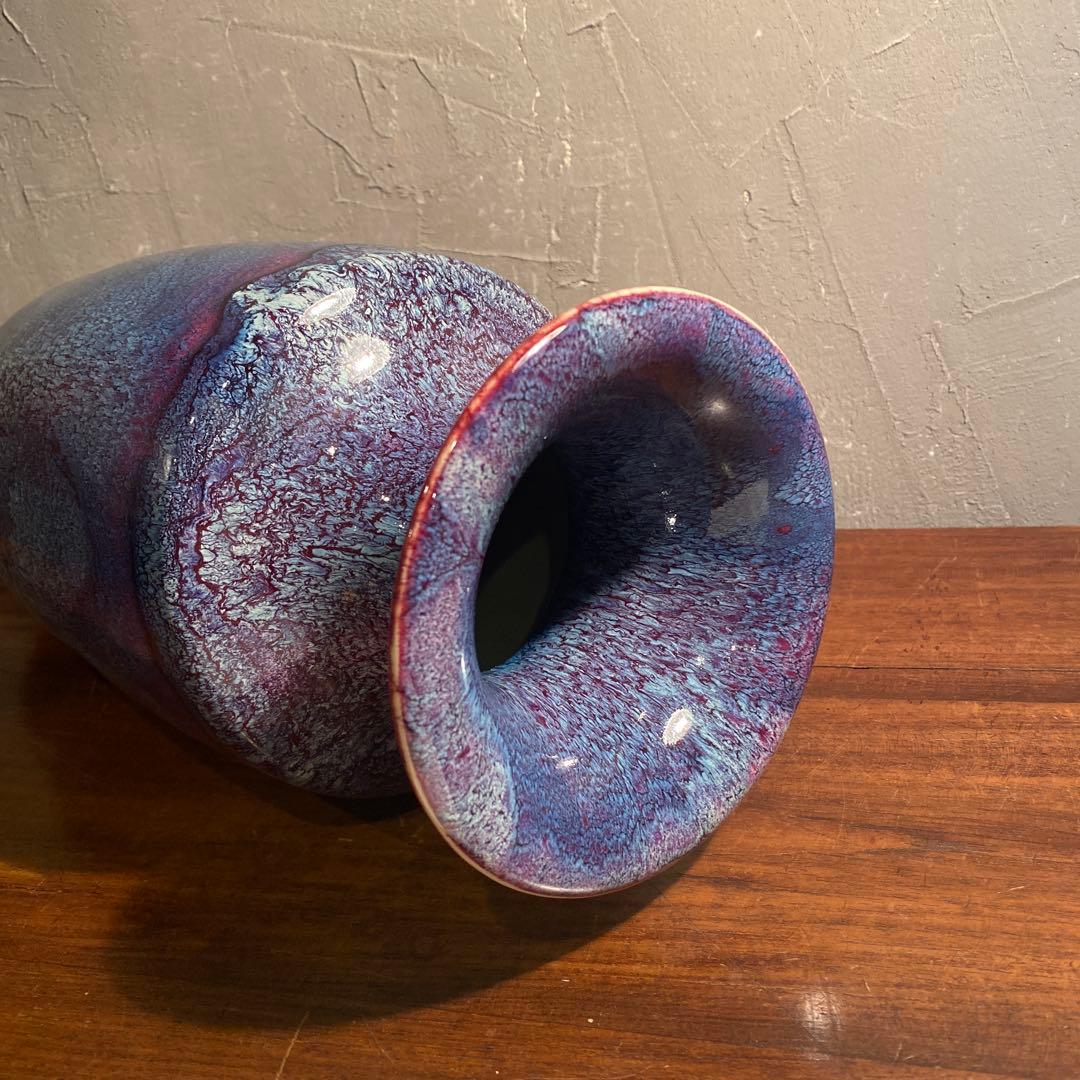 中国 釣窯 辰砂釉 飾り壺 オブジェ 美術品 骨董品 インテリア 花瓶