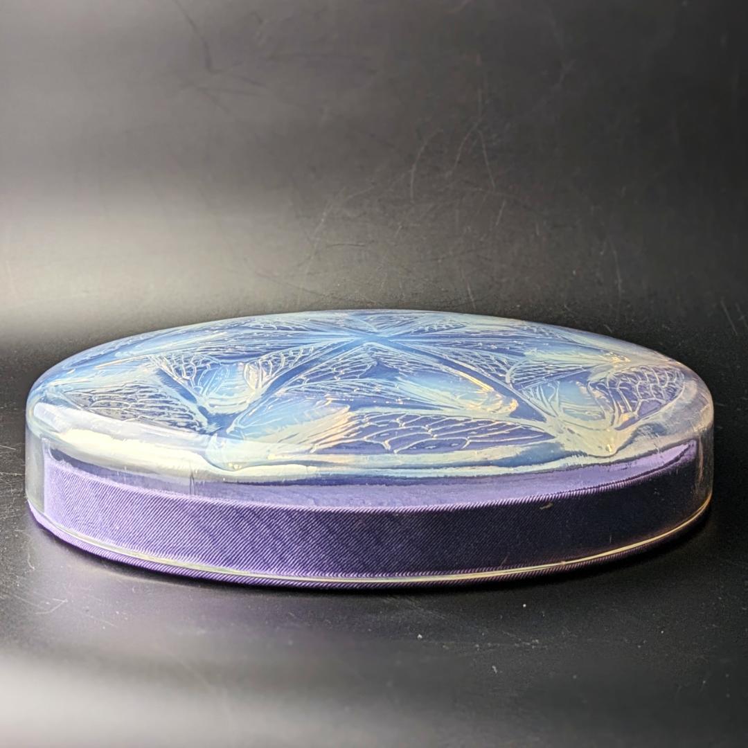 ラリックCigales 1921年セミ紋様26cm大蓋物 純正台座付　極希少