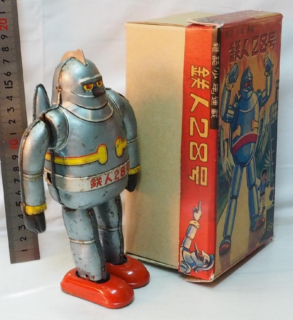 野村【鉄人28号 水色 サビ有 金具欠】当時物ブリキ ロボットTIN 箱はコピー