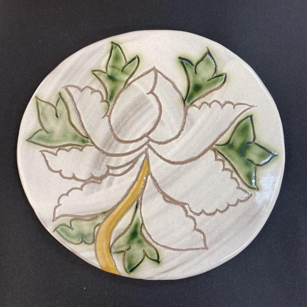 唐津焼窯元　　牡丹文陶板　No60