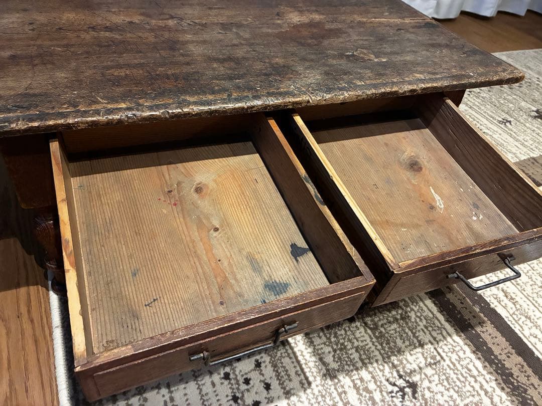 アンティーク文机 引き出し付き 木製