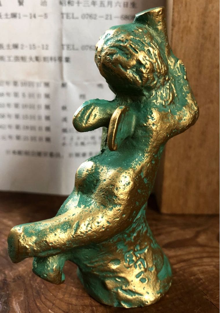 ブロンズ像 (天使) 日展作家 銭亀賢治作 略歴付き 共箱 時代