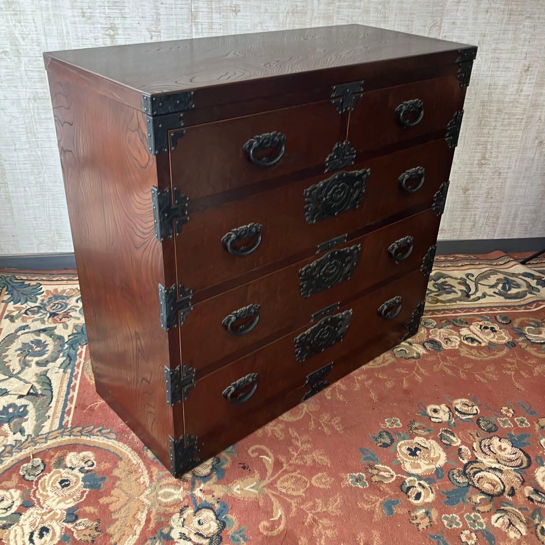 昭和レトロ 古家具 仙台箪笥 4段5杯 引き出し箪笥 和箪笥 ビンテージ古道具