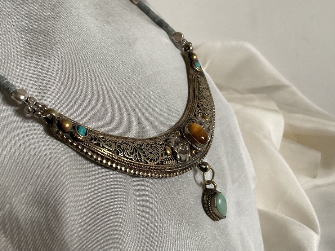 エスニックジュエリー！「ウズキベスタン工芸細工にオリジナルチェーン」ネックレス