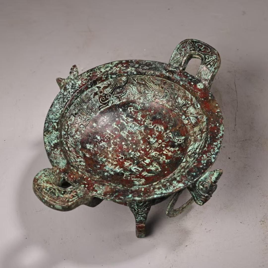 中国古美術『旧蔵 青銅鍋』純銅製 古銅器 置物 擺件 時代物 下郷収蔵 唐物