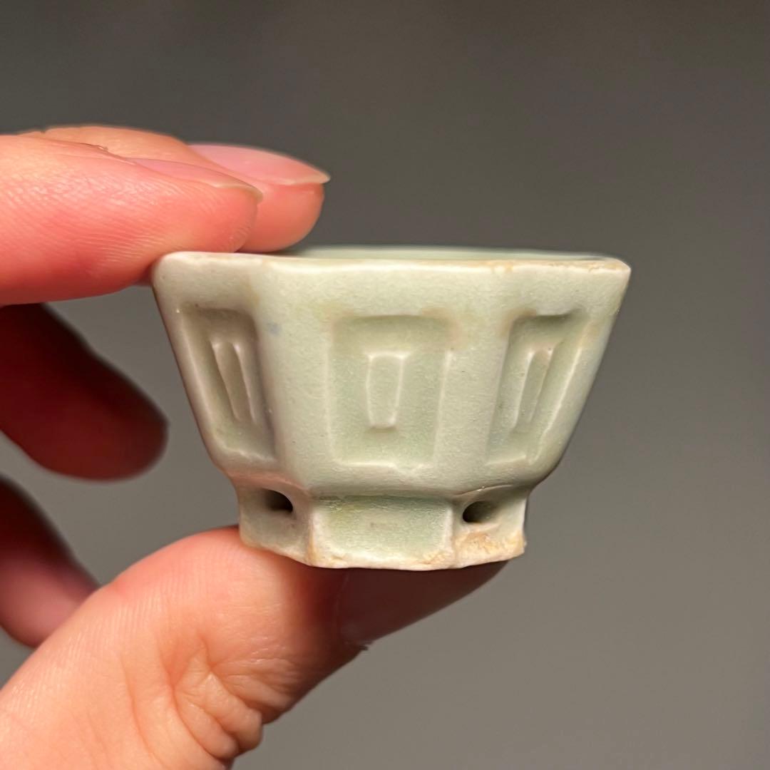 797.夢陶 青磁釉八角豆鉢2 点 ミニ鉢 盆栽鉢3.6*3.8*2.7cm