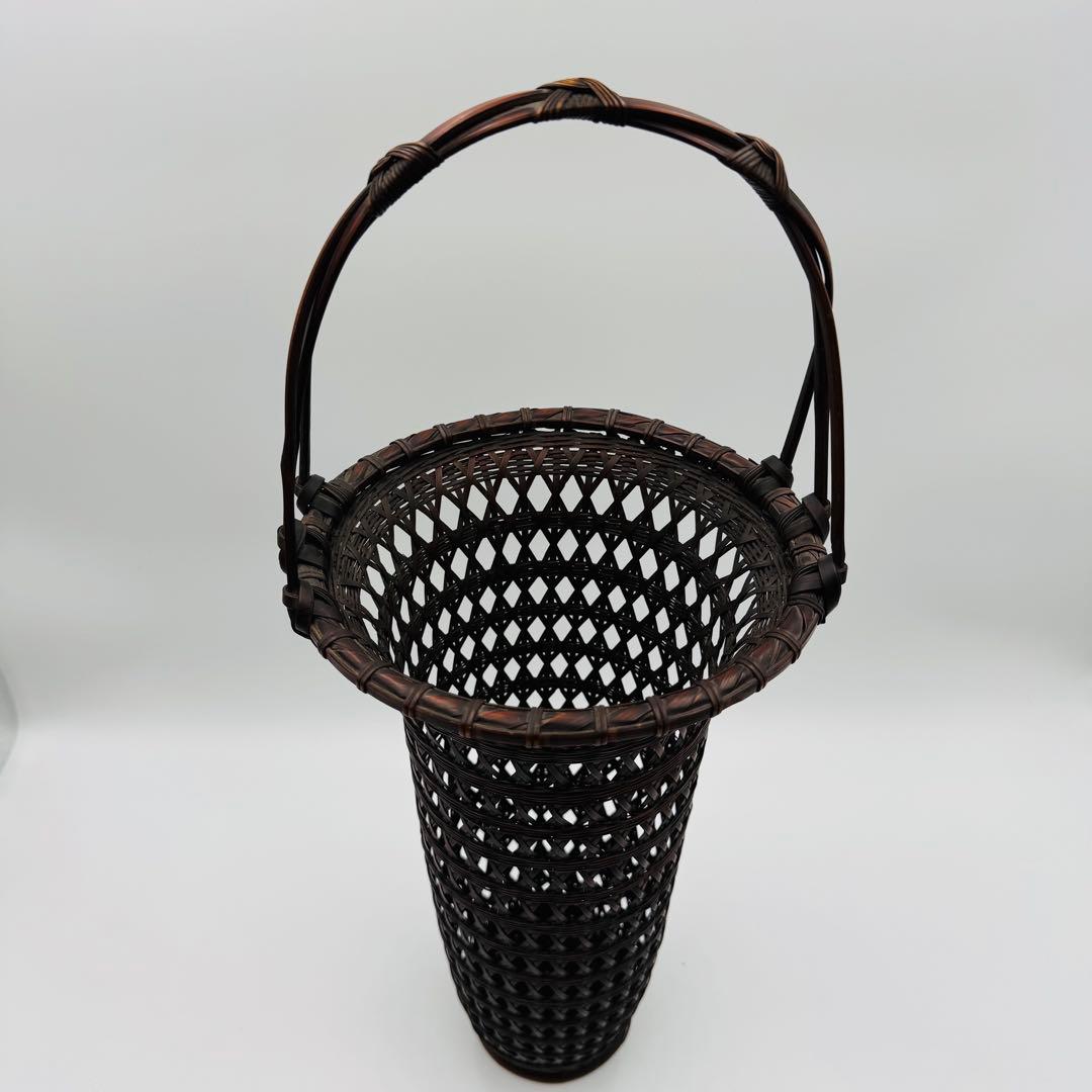 【竹花入　竹工園　花器　花生　竹細工】華道　フラワーアレンジ　アンティーク