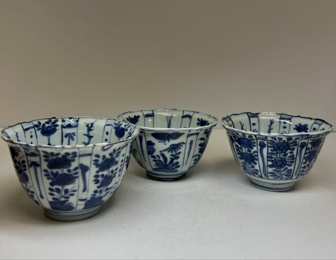 中国明時代　古染付芙蓉手鉢5客　木箱付　口径約13㎝　東Y8-0128☆2F