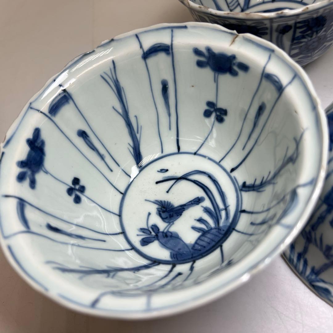 中国明時代　古染付芙蓉手鉢5客　木箱付　口径約13㎝　東Y8-0128☆2F