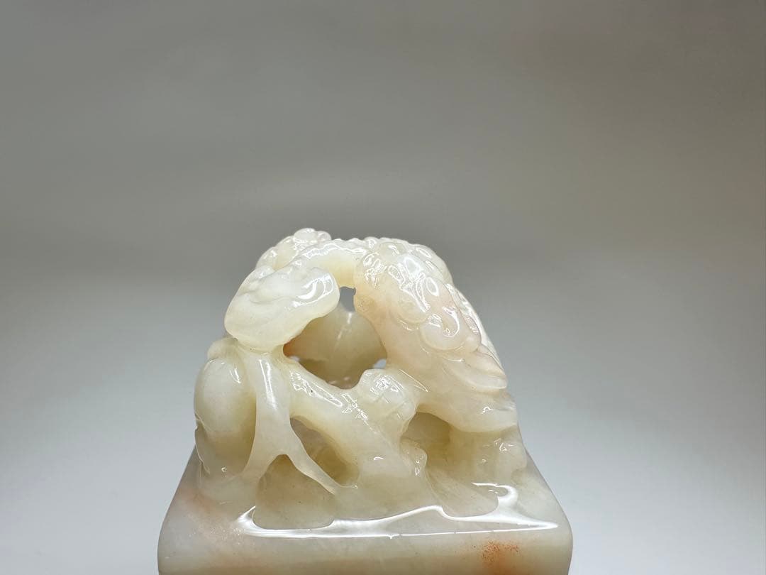 【螭虎衔芝】ラオス石　双獣　篆刻　印材 　展示会　出展　大材　美品　高級印材