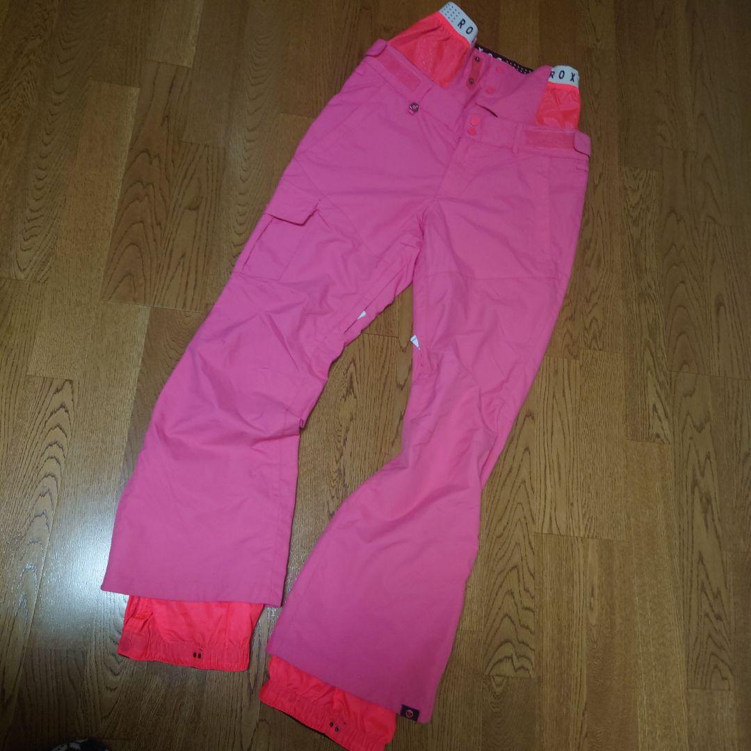 【美品】ROXY　スノボウェア　上下セットＭ　総柄　ニット柄　ロゴ　ピンク
