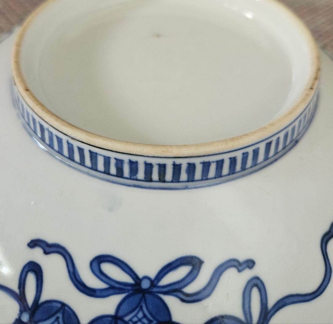 名品❗】 江戸時代後期　後期鍋島　藍鍋島　花に唐草文　径約20.9cm　櫛高台皿